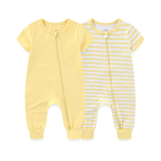 2-Pack Baby Zipper Rompers Short Sleeve Jumpsuit Set