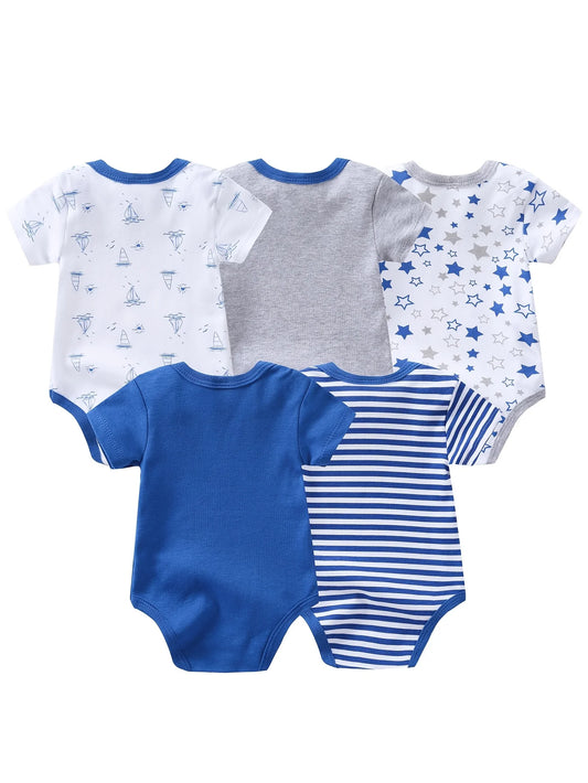 5PCS Baby Boy Sailboat Short Sleeve Romper Set