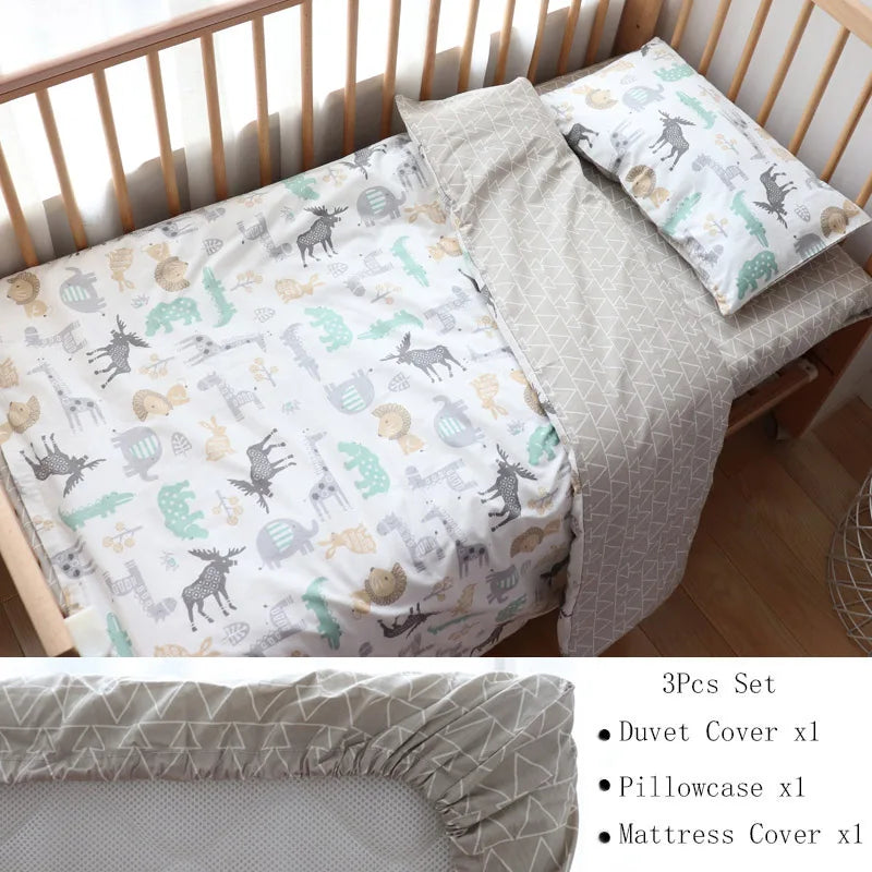 3-Piece Cotton Baby Crib Bedding Set Star Pattern