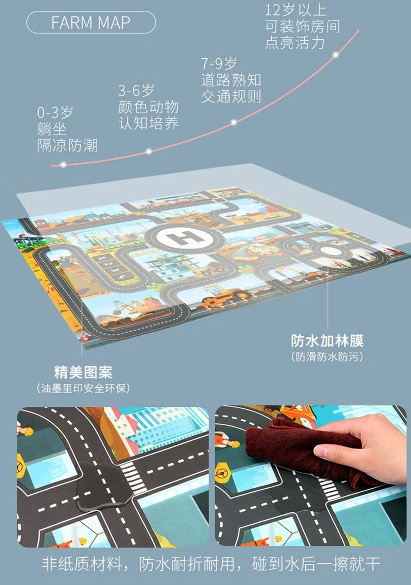 City Traffic Car Park Baby Play Mat Kids Rug