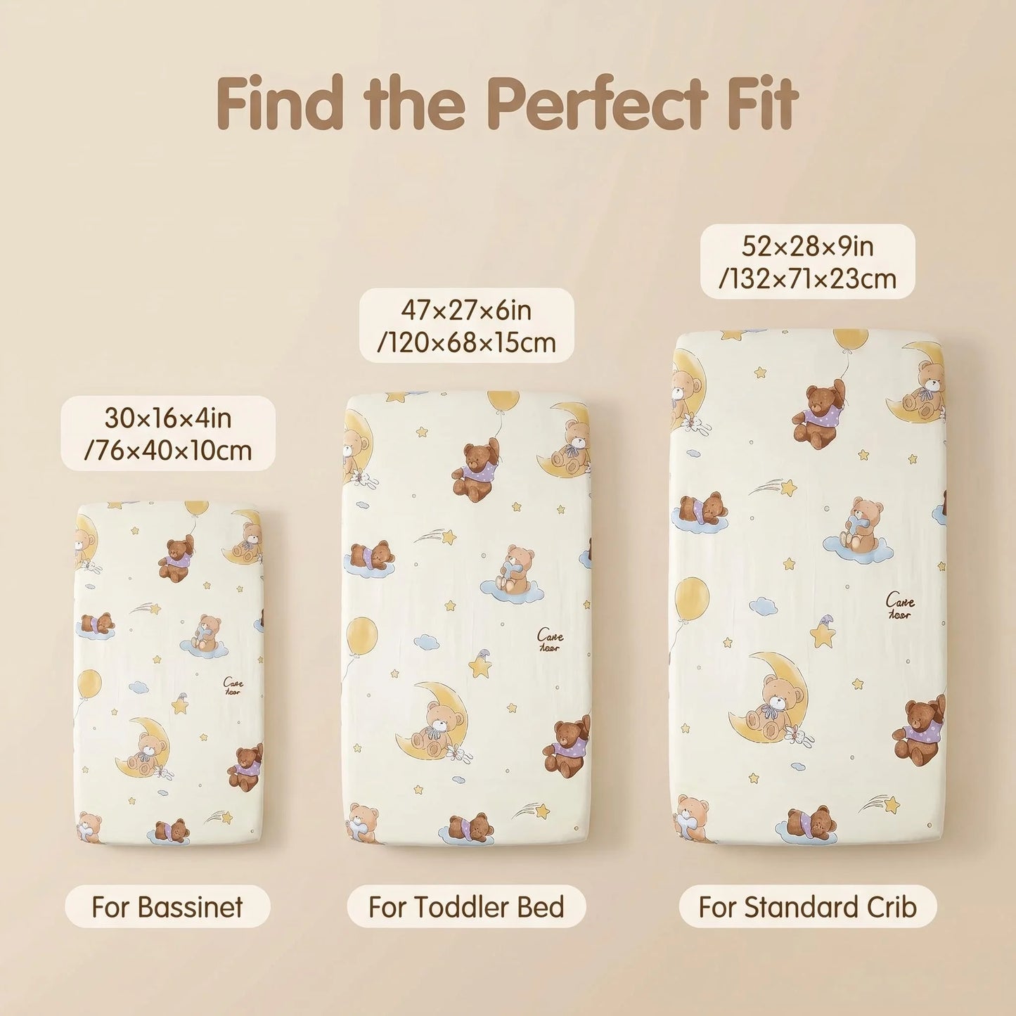 100% Cotton Baby Crib Fitted Sheet Bear Moon Star