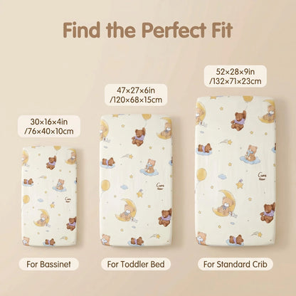 100% Cotton Baby Crib Fitted Sheet Bear Moon Star