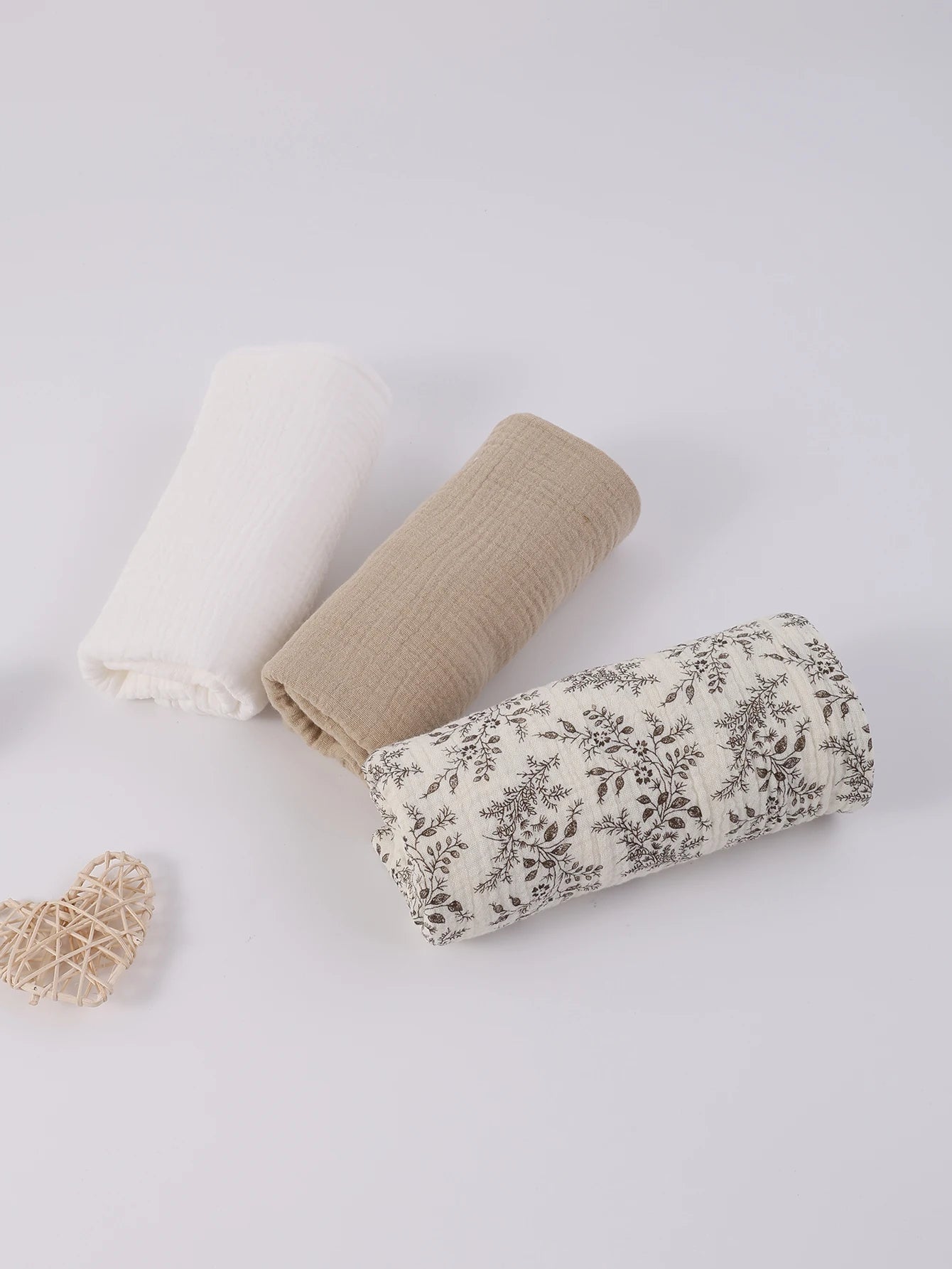 3PCS Boho Floral Muslin Baby Receiving Swaddle Blanket Set