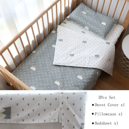 3-Piece Cotton Baby Crib Bedding Set with Duvet