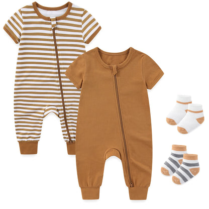 2-Pack Baby Zipper Rompers Short Sleeve Jumpsuit Set