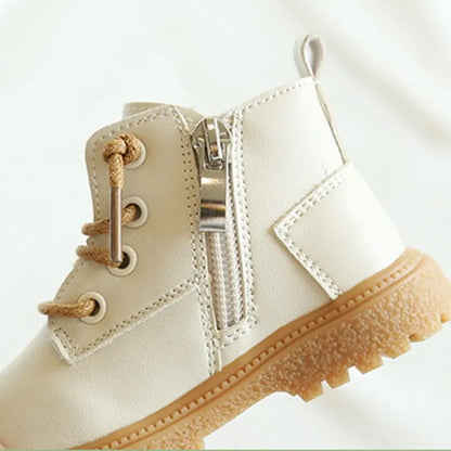 Baby Leather British Style Side Zip Ankle Boots