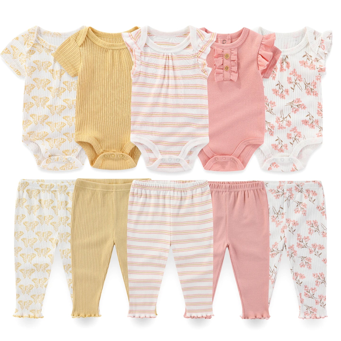 10-Piece Unisex Baby Bodysuits Pants Clothing Gift Set