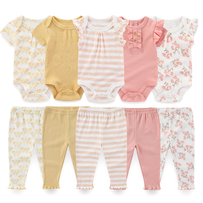 10-Piece Unisex Baby Bodysuits Pants Clothing Gift Set