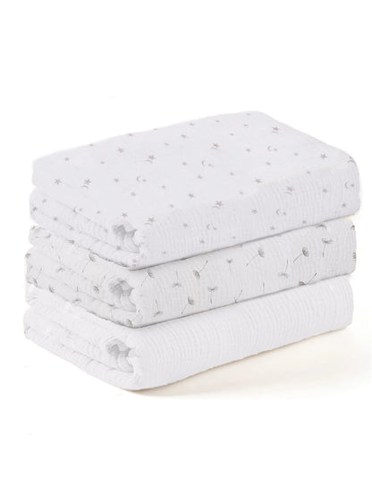 3PCS Soft Breathable Muslin Baby Receiving Swaddle Blanket Set