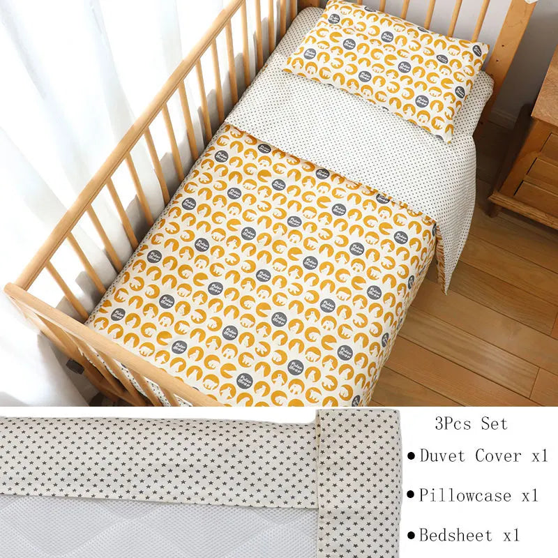 3-Piece Cotton Baby Crib Bedding Set with Duvet