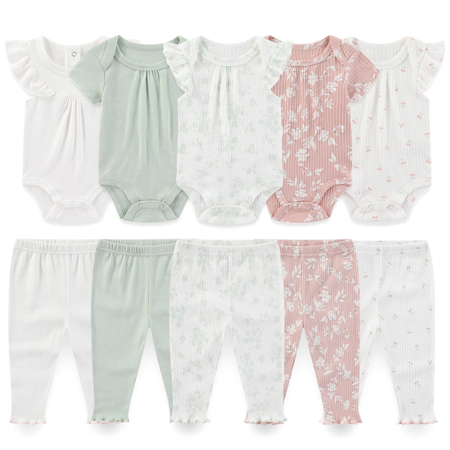 10-Piece Unisex Baby Bodysuits Pants Clothing Gift Set