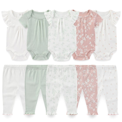 10-Piece Unisex Baby Bodysuits Pants Clothing Gift Set