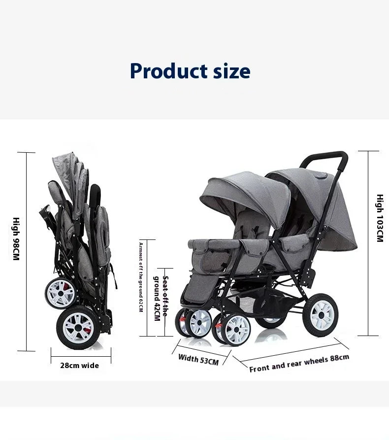 Twin Double Baby Stroller with Front Rear Seats