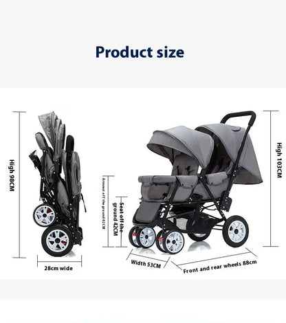 Twin Double Baby Stroller with Front Rear Seats