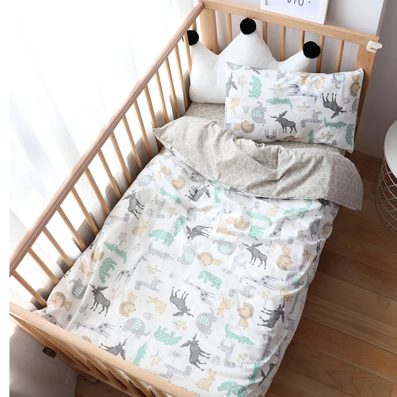 3-Piece Cotton Baby Crib Bedding Set with Duvet
