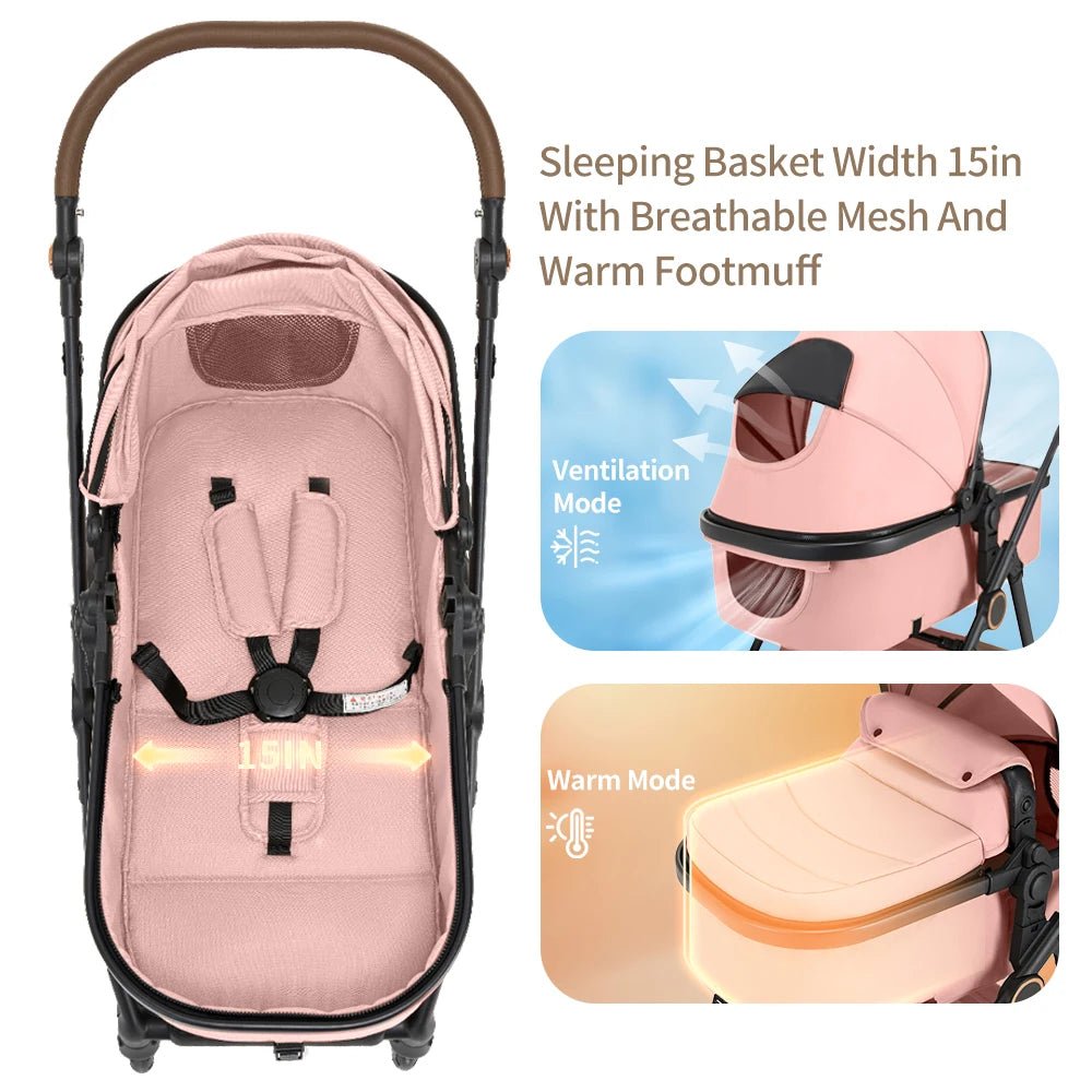 2-in-1 High Landscape Baby Stroller with Canopy
