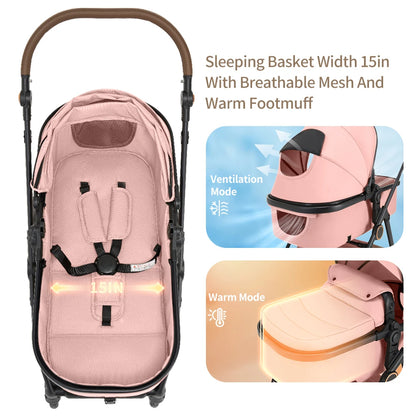 2-in-1 High Landscape Baby Stroller with Canopy