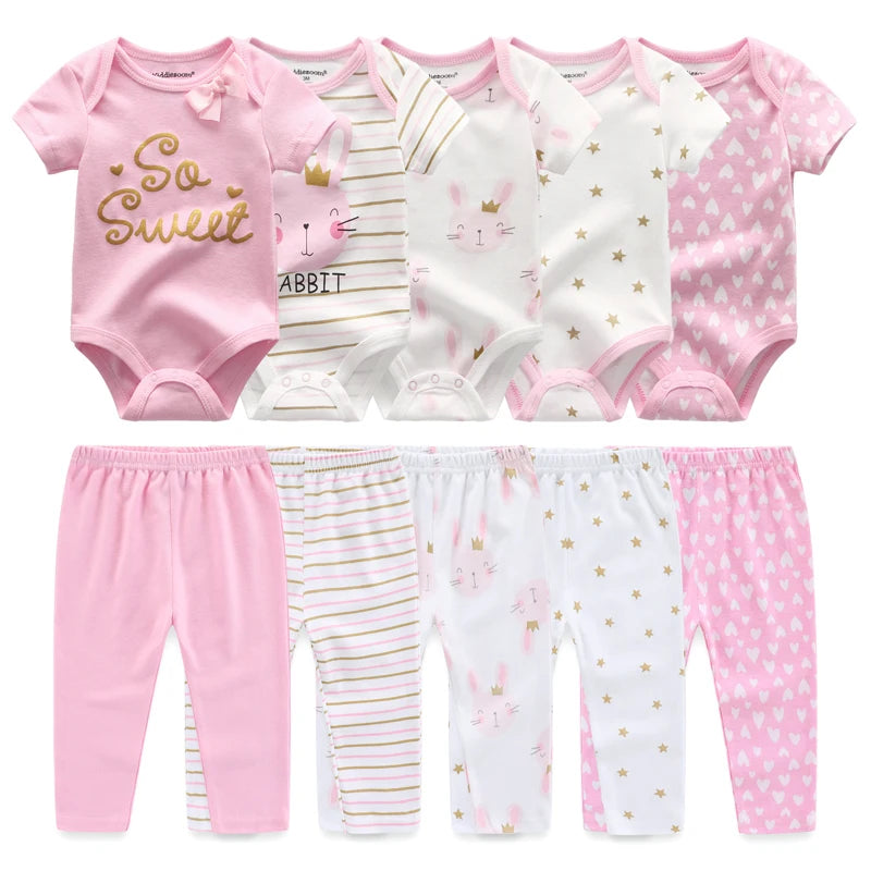 10-Piece Unisex Baby Bodysuits Pants Clothing Gift Set