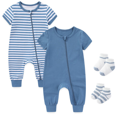 2-Pack Baby Zipper Rompers Short Sleeve Jumpsuit Set