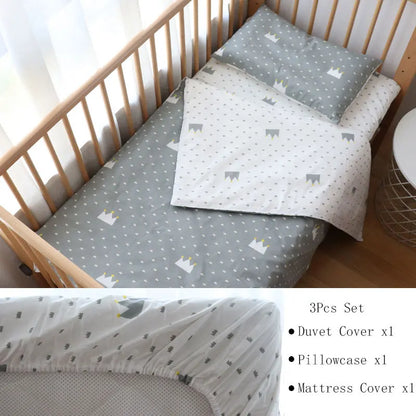 3-Piece Cotton Baby Crib Bedding Set with Duvet