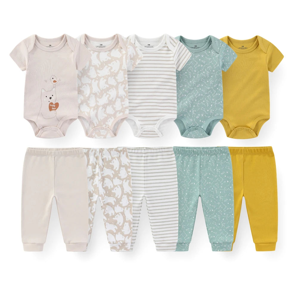 10-Piece Unisex Baby Bodysuits Pants Clothing Gift Set