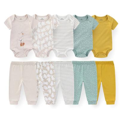 10-Piece Unisex Baby Bodysuits Pants Clothing Gift Set
