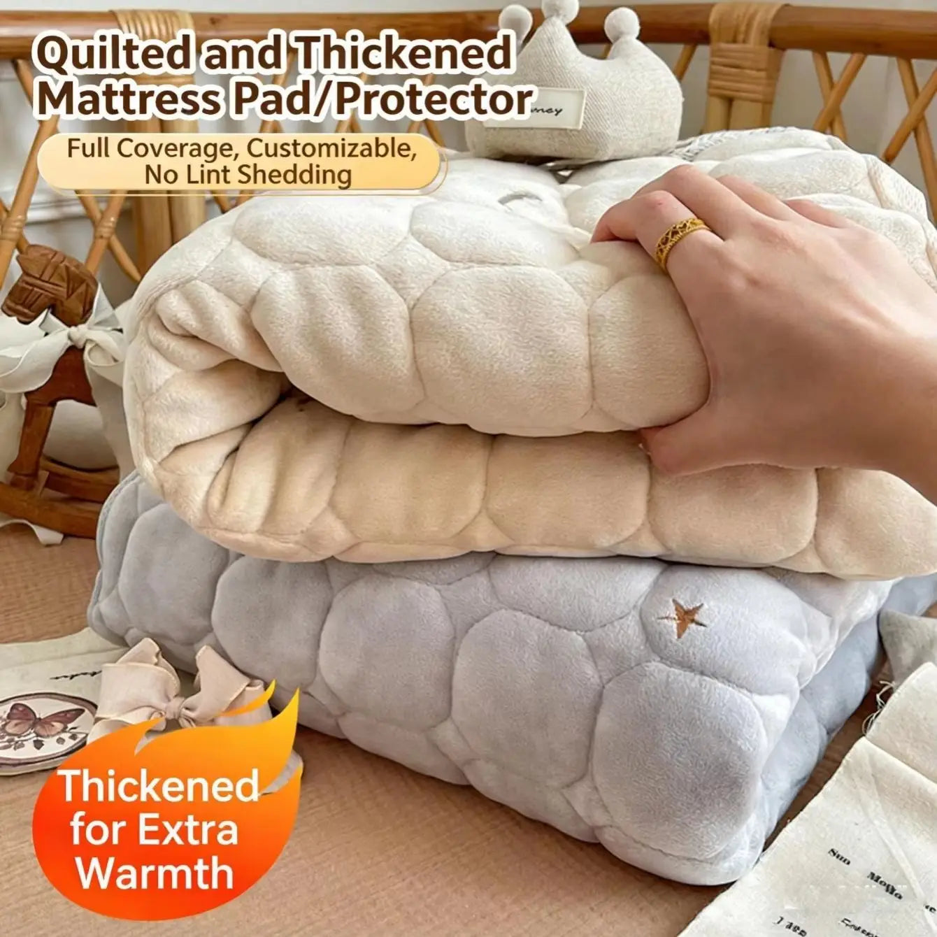 Thickened Cotton Quilted Crib Fitted Sheet Deep Pocket