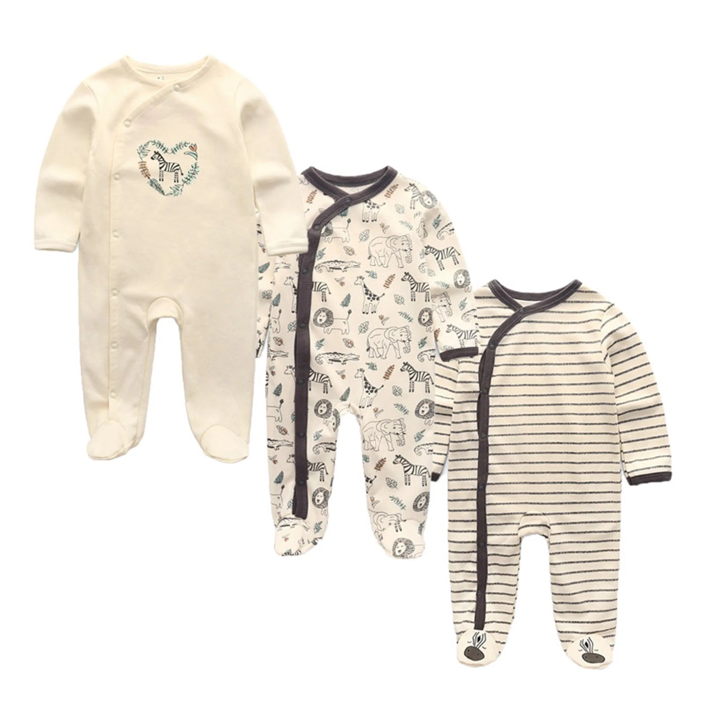 3-Piece Cartoon Cotton Baby Long Sleeve Romper Set