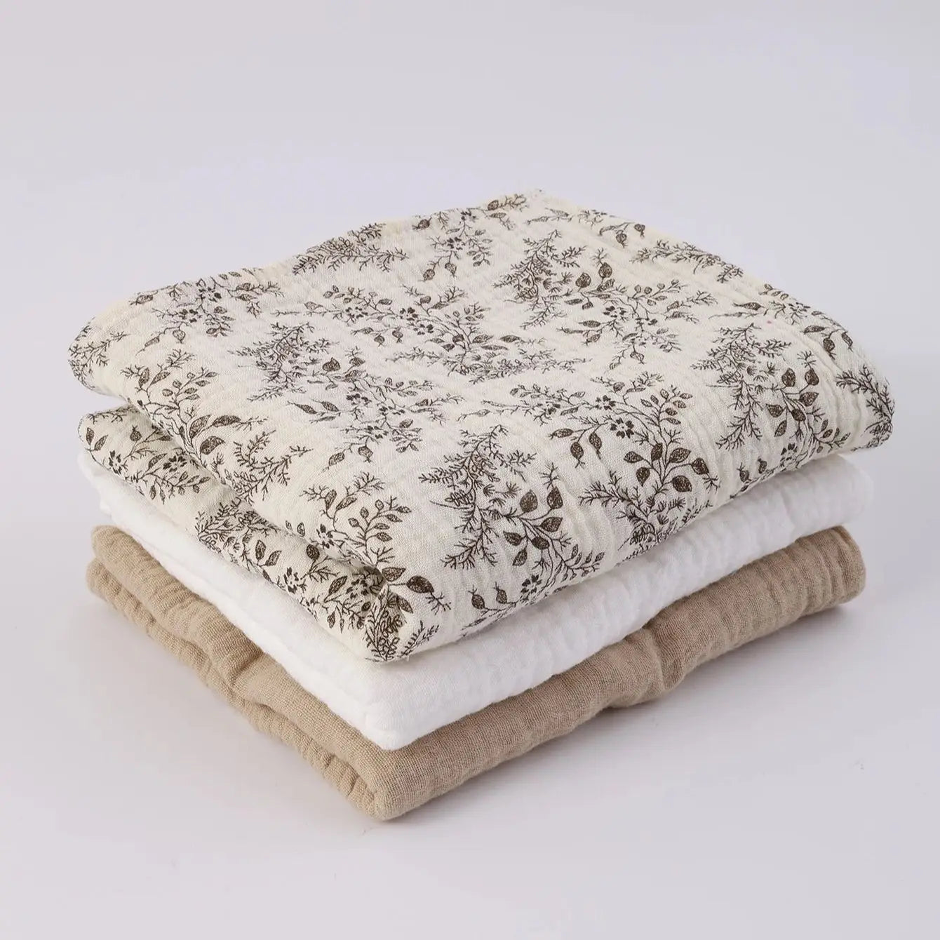 3PCS Boho Floral Muslin Baby Receiving Swaddle Blanket Set