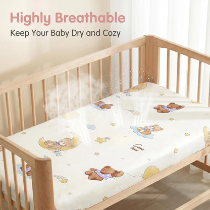 100% Cotton Baby Crib Fitted Sheet Bear Moon Star