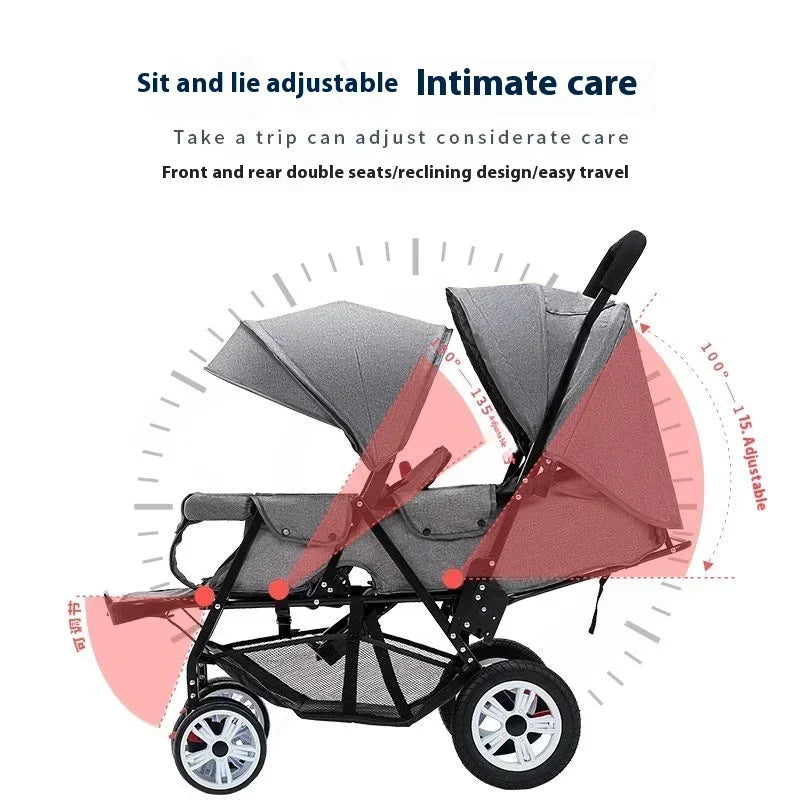 Twin Double Baby Stroller with Front Rear Seats