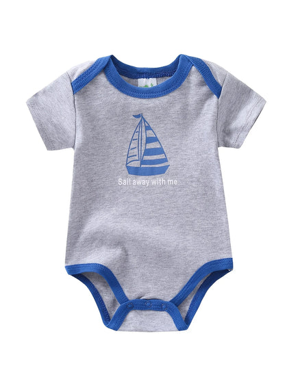 5PCS Baby Boy Sailboat Short Sleeve Romper Set