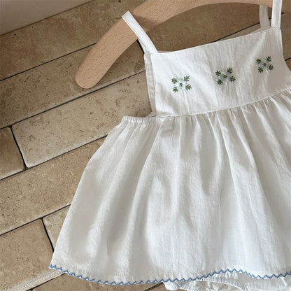 Baby Girls Floral Embroidery Strap Top Bloomer Set