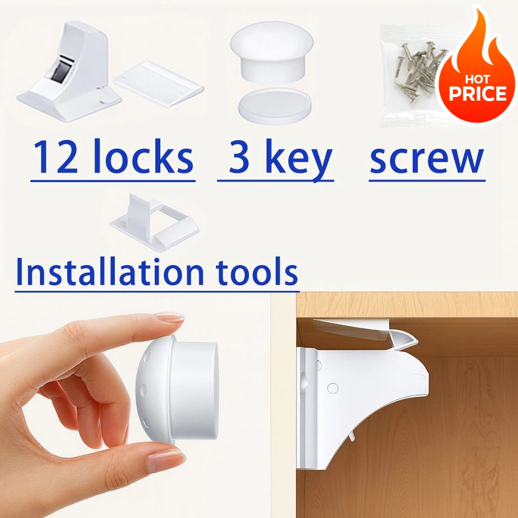 Magnetic Baby Safety Cabinet Locks Self-Adhesive Screw Fixed