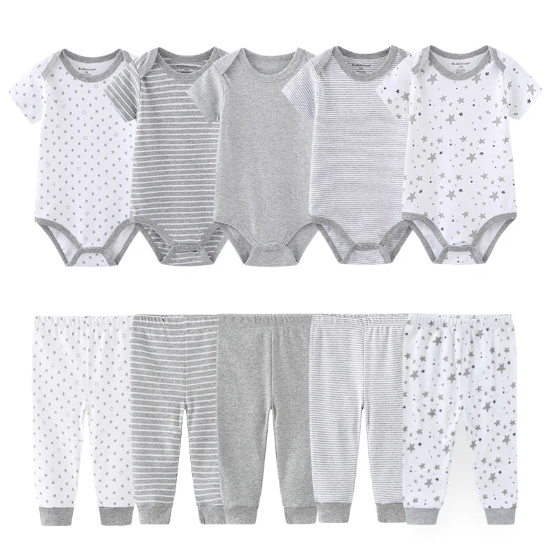 10-Piece Unisex Baby Bodysuits Pants Clothing Gift Set