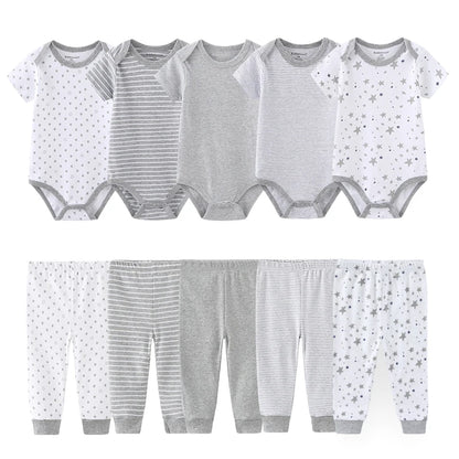 10-Piece Unisex Baby Bodysuits Pants Clothing Gift Set