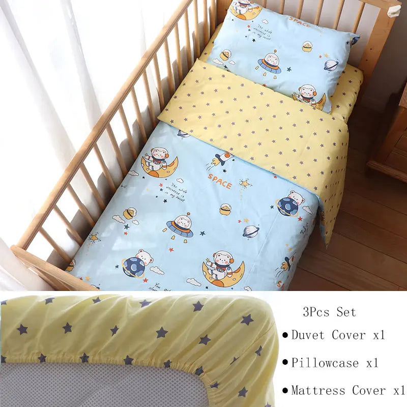 3-Piece Cotton Baby Crib Bedding Set with Duvet