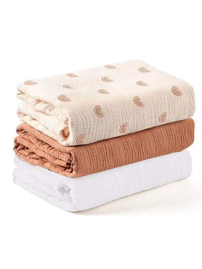 3PCS Soft Breathable Muslin Baby Receiving Swaddle Blanket Set