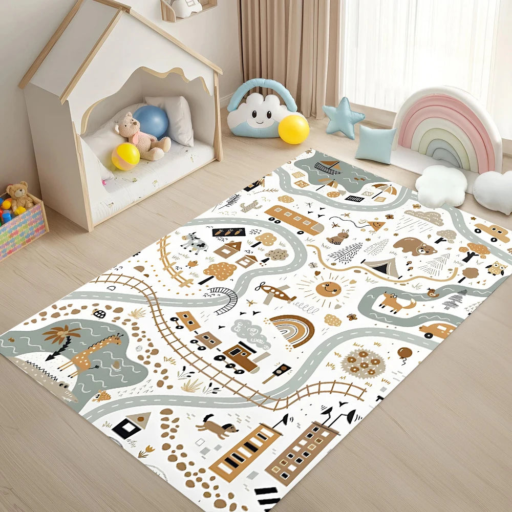 Cartoon Animal Traffic Track Play Mat Kids Carpet