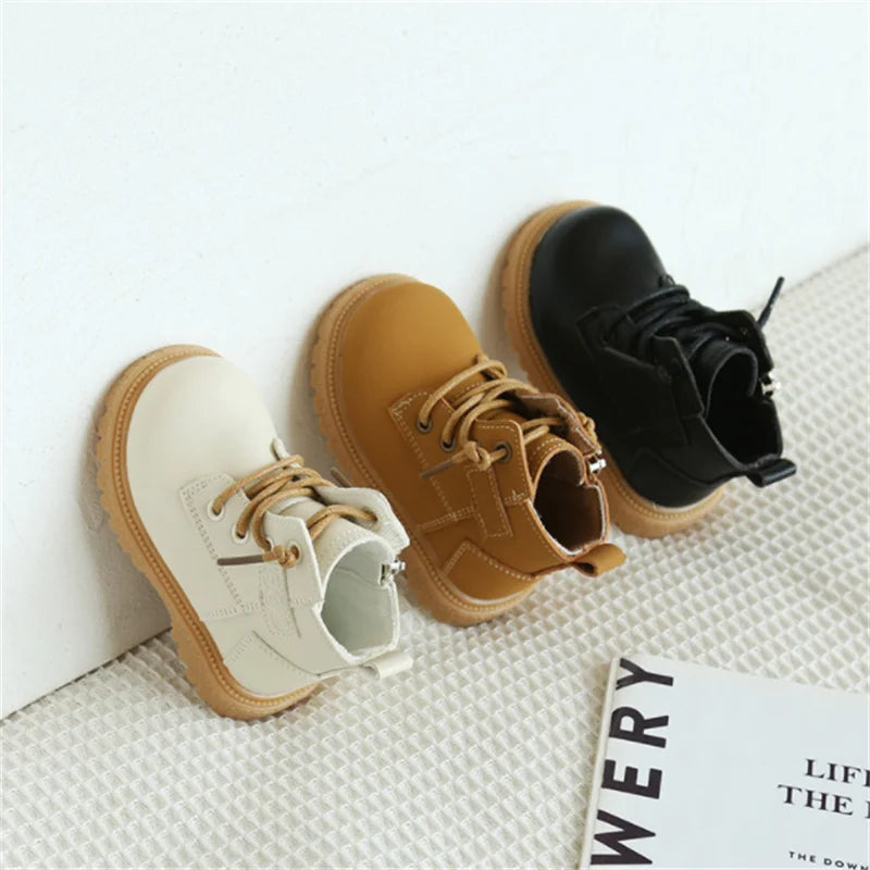 Baby Leather British Style Side Zip Ankle Boots