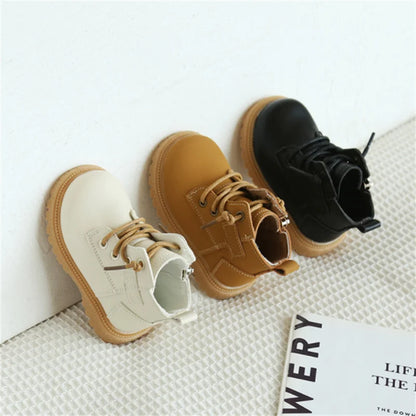 Baby Leather British Style Side Zip Ankle Boots