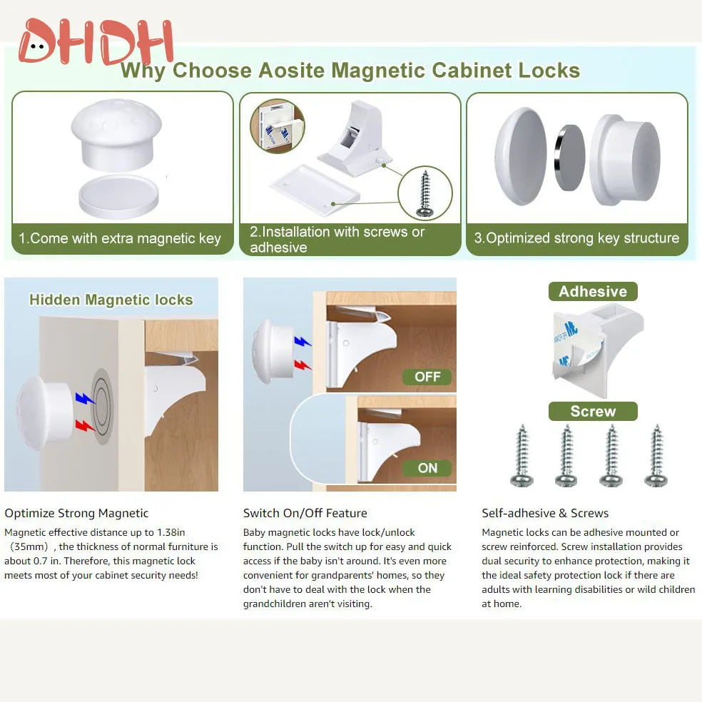 Magnetic Baby Safety Cabinet Locks Self-Adhesive Screw Fixed