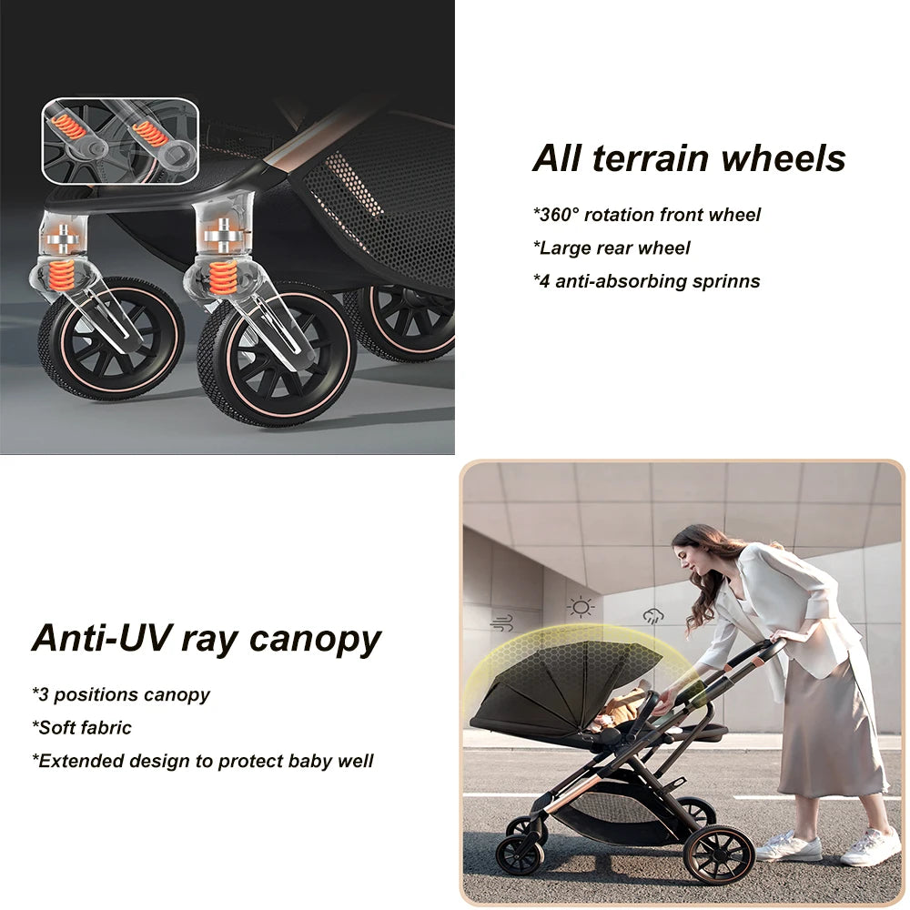 Convertible High Landscape Baby Stroller with Reversible Seat
