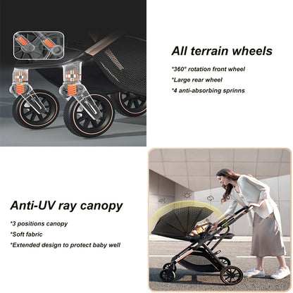 Convertible High Landscape Baby Stroller with Reversible Seat