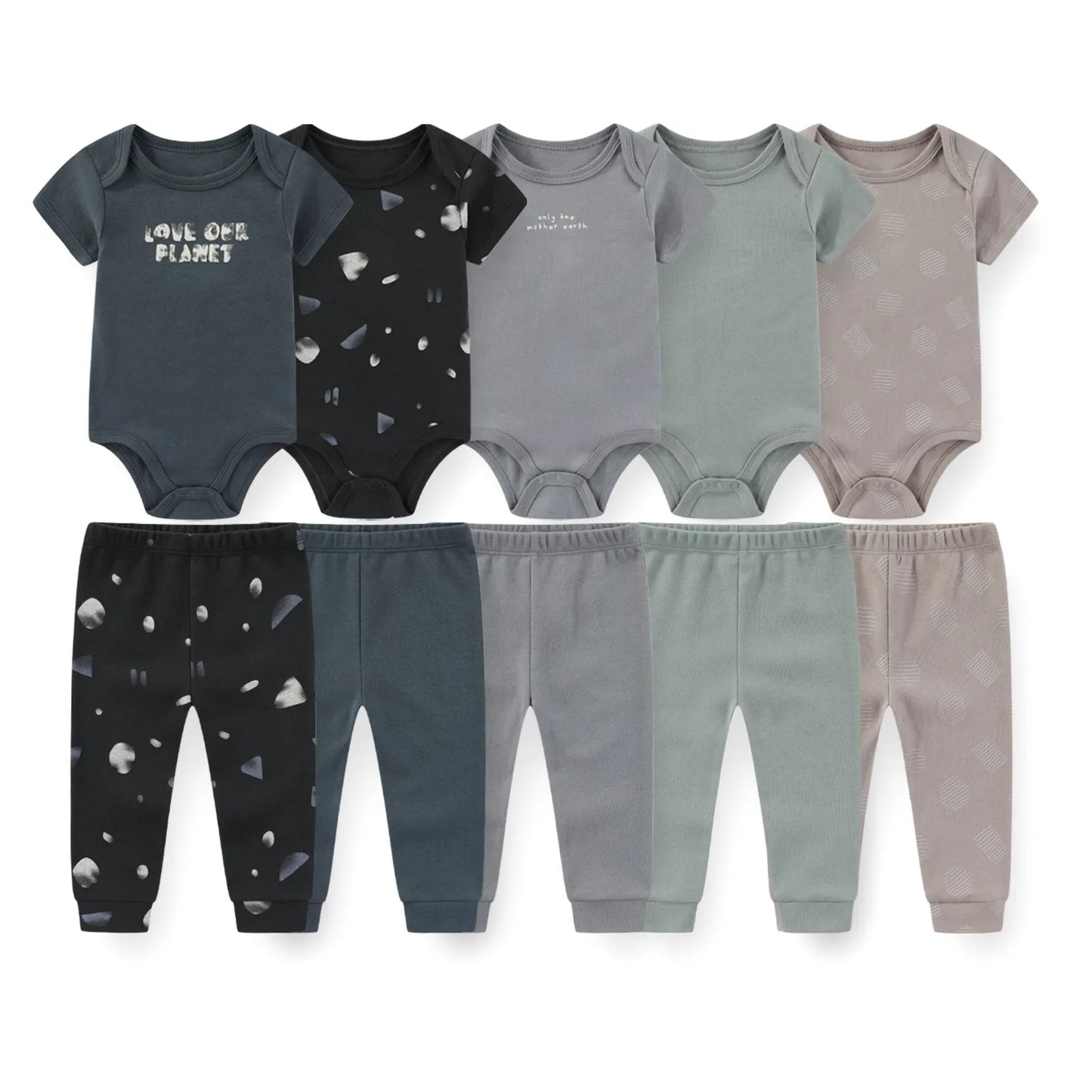 10-Piece Unisex Baby Bodysuits Pants Clothing Gift Set