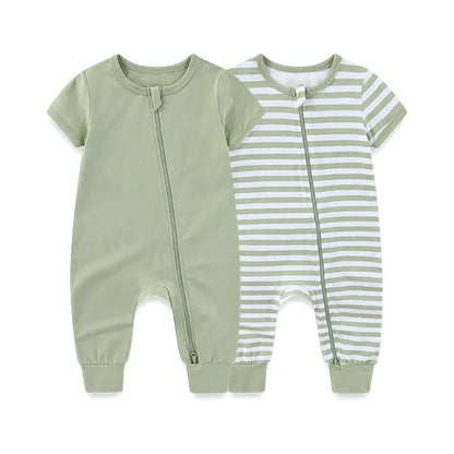2-Pack Baby Zipper Rompers Short Sleeve Jumpsuit Set