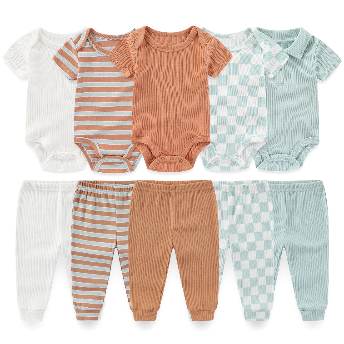 10-Piece Unisex Baby Bodysuits Pants Clothing Gift Set