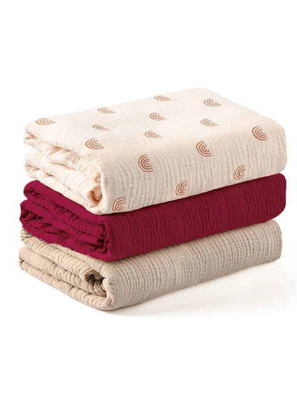 3PCS Soft Breathable Muslin Baby Receiving Swaddle Blanket Set