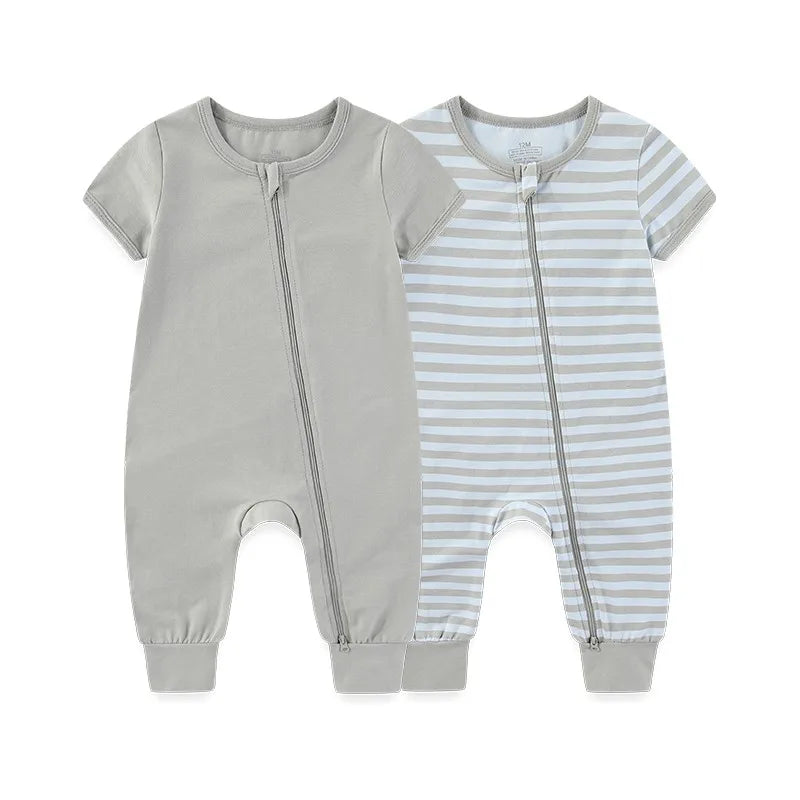 2-Pack Baby Zipper Rompers Short Sleeve Jumpsuit Set