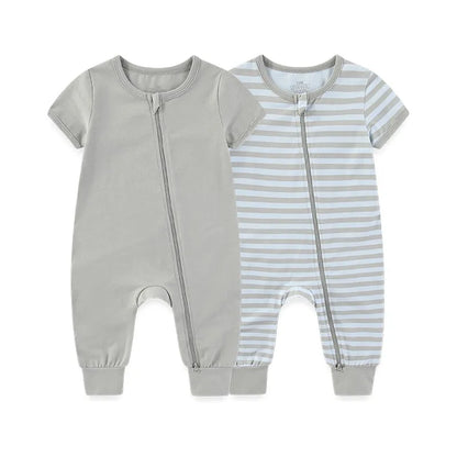 2-Pack Baby Zipper Rompers Short Sleeve Jumpsuit Set
